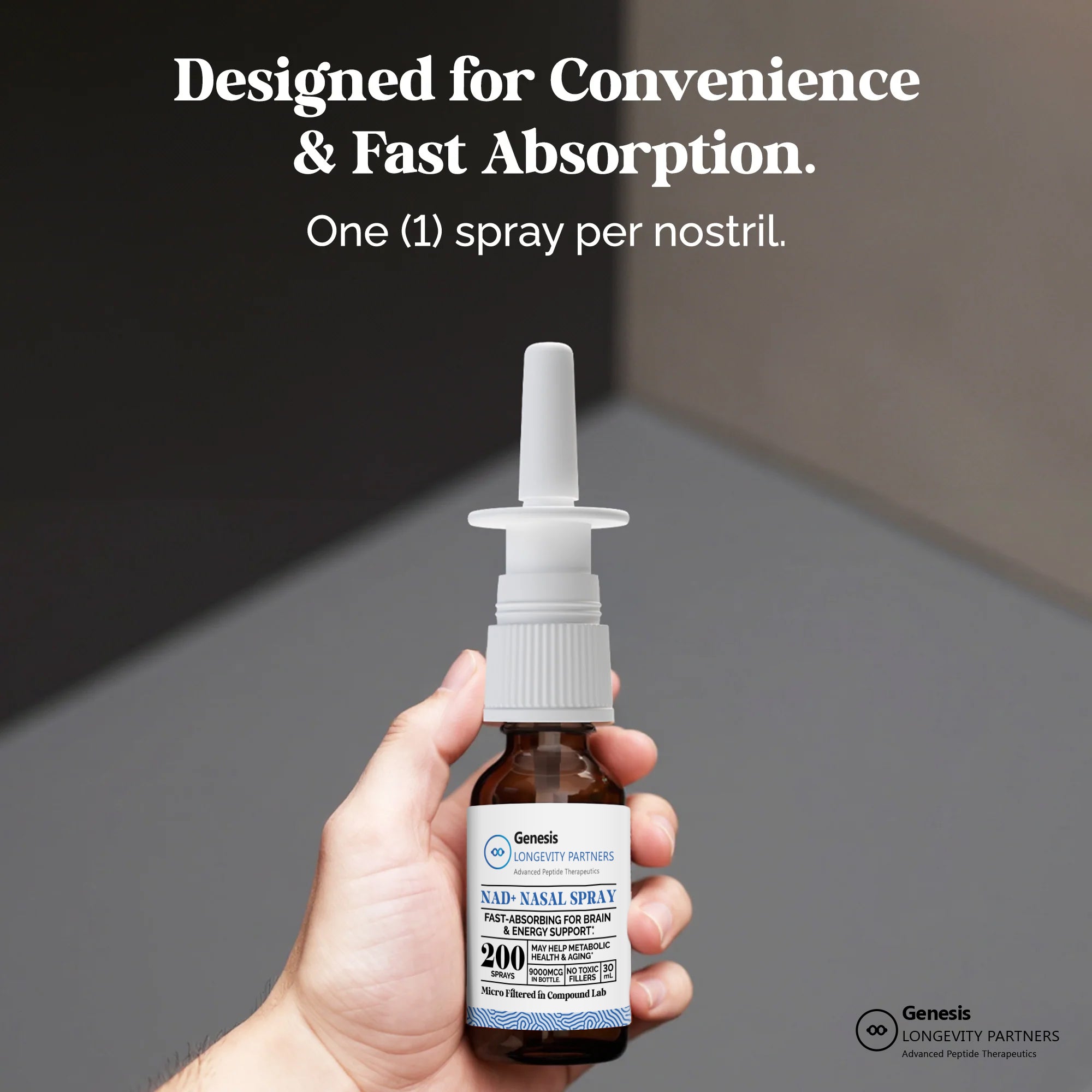 NAD+ Nasal Spray bottle in hand